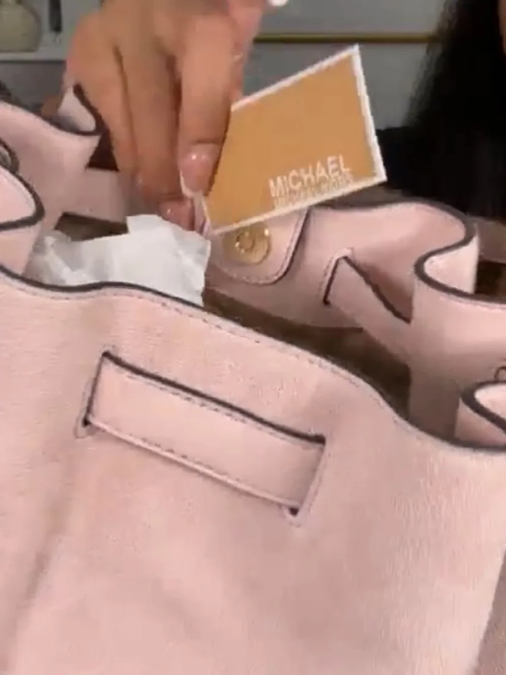 🌸Michael Kors Blush Pink Suede Hobo with Gold Chain Trim - style Mina - New🌸
